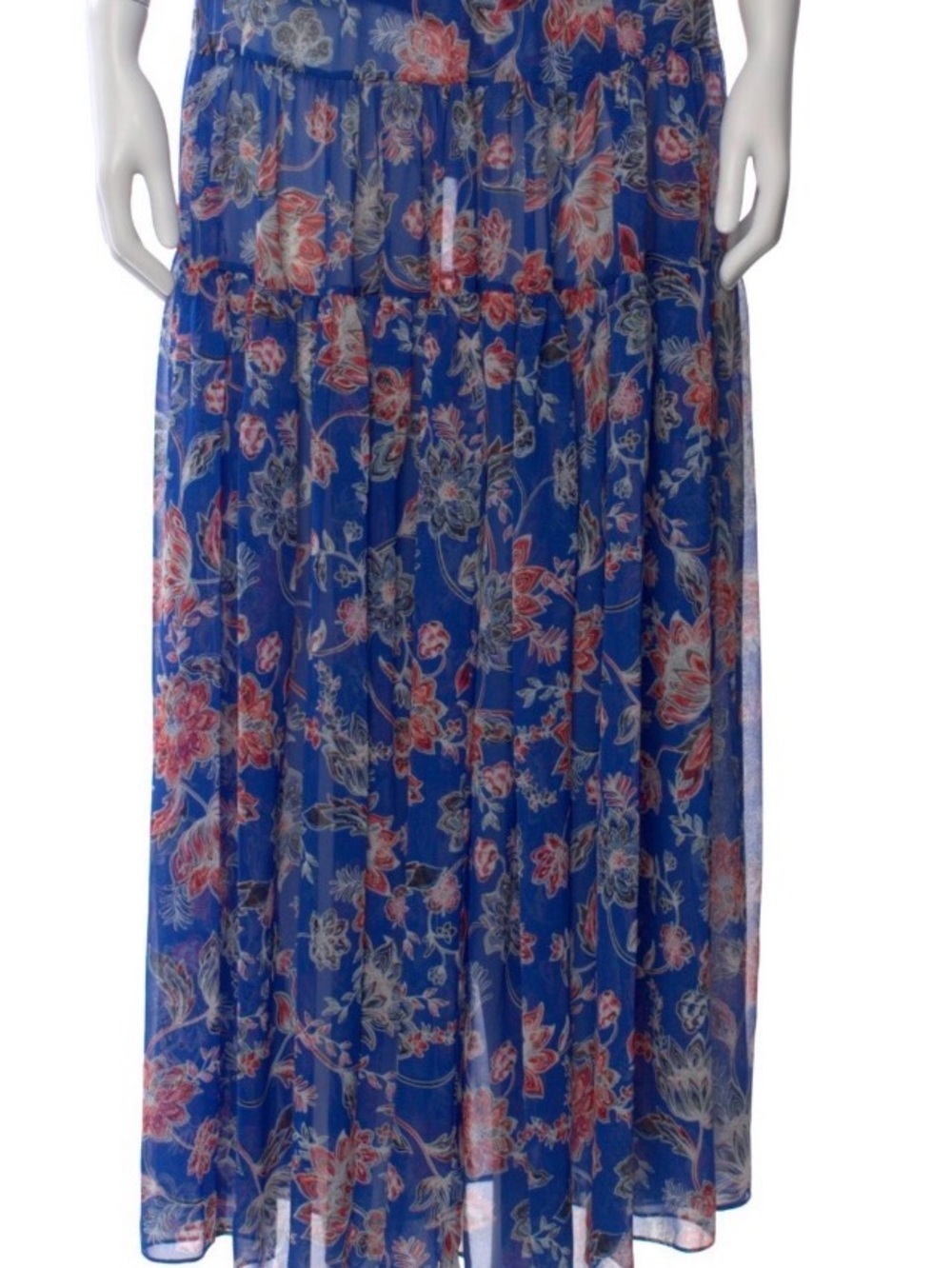 Misa Los Angeles Blue Floral Tiered Maxi Skirt